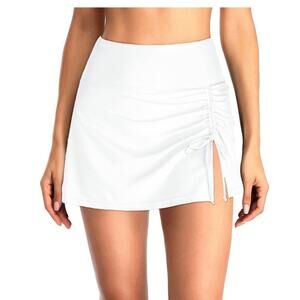 Holipick Swim Skirt Women SZ L High Waist Slit Tummy Control Built-in Brief